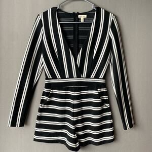 Silence + Noise sz S‎ black white strip long sleeve romper